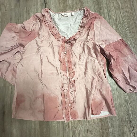 Me Jennie Garth Ruffle Neckline-Shell Pink Long sleeve Sz Medium peasant blouse - Picture 5 of 11